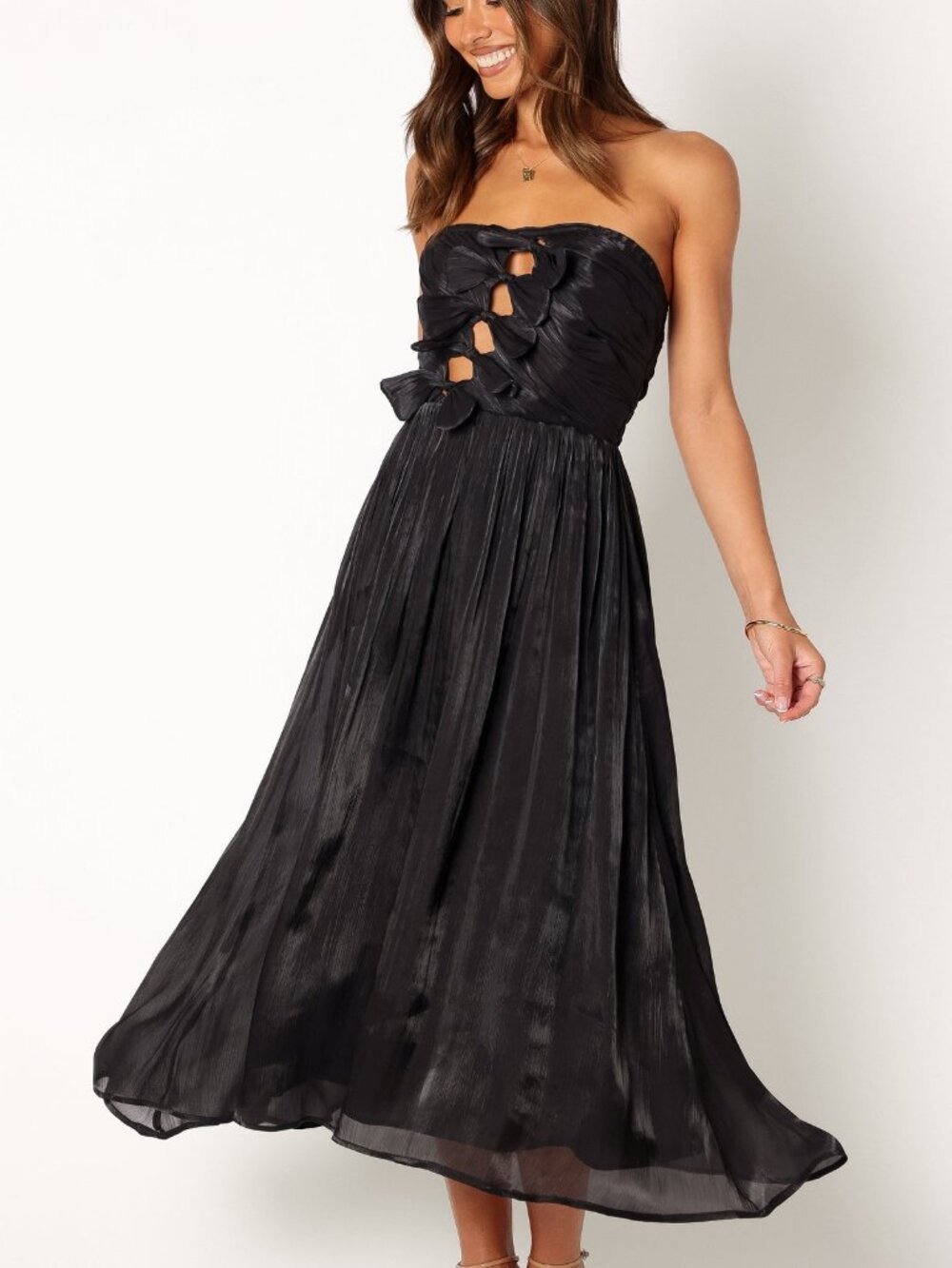 Petal & Pup Black Strapless Midi Dress